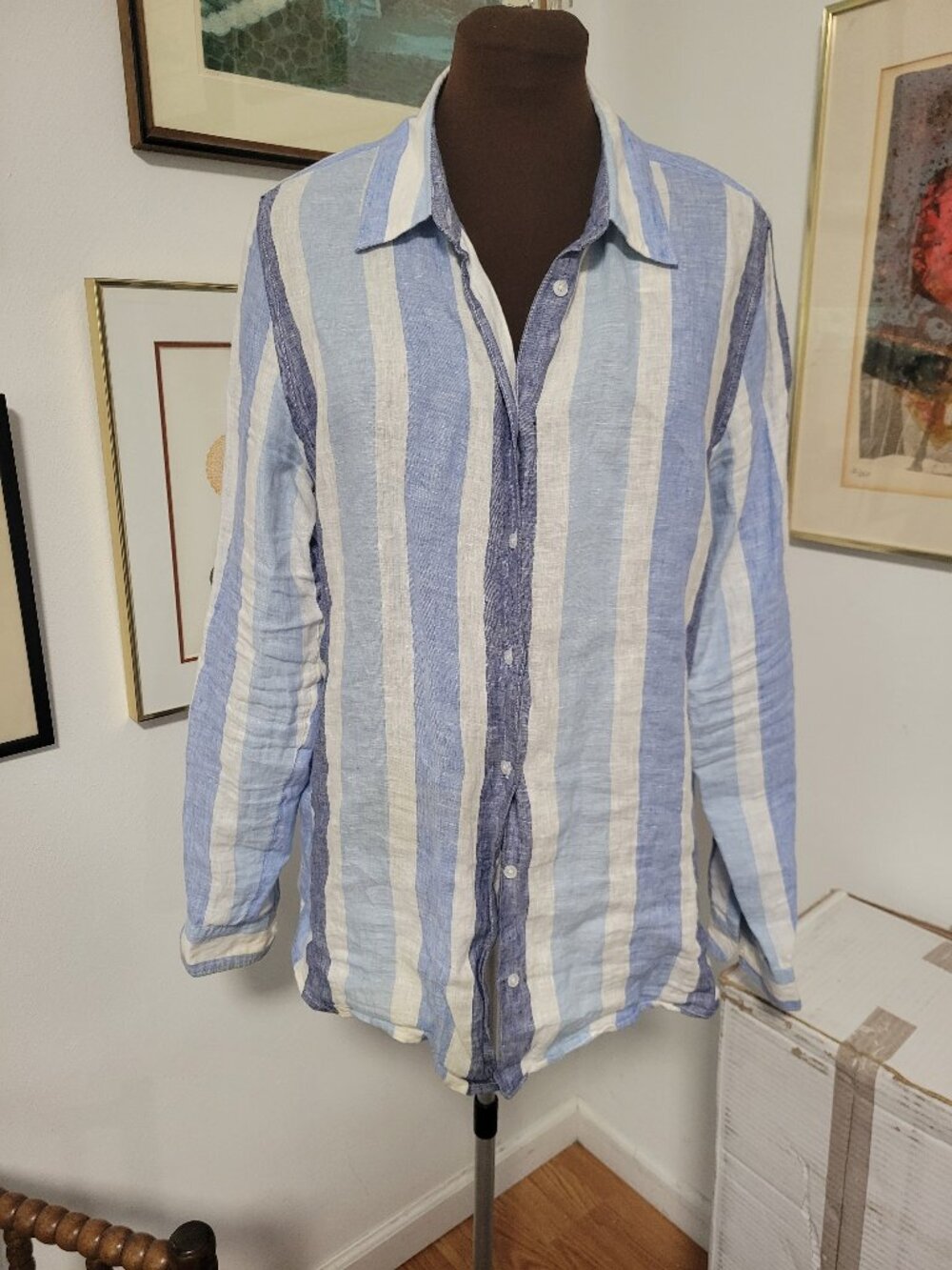 Island Company 100% Linen Striped Shirt Size XL